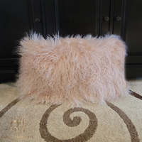Tibetan Lamb Fur Lumbar Pillow Blush 