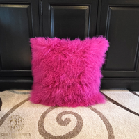 22" x 22" Tibetan Lamb Fur Pillow Hot Pink 