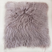 Mongolian Lamb Fur Pillow Double Sided Fur Taupe Mongolian Lamb Fur Pillow Double Sided Fur Taupe
