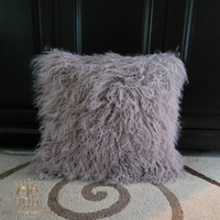Mongolian Lamb Fur Pillow Double Sided Fur Taupe Mongolian Lamb Fur Pillow Double Sided Fur Taupe