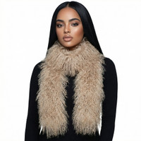 Tibetan Mongolian Lamb Fur Boa Scarf Dark Beige 