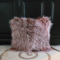 Mongolian Lamb Fur Pillow Double Sided Fur Frosted Mocha