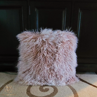 Mongolian Lamb Fur Pillow Frosted Tan