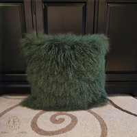 Tibetan Lamb Fur Pillow Single Sided Fur Olive Green