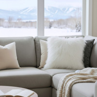 Tibetan Lamb Fur Pillow Single Sided Fur Bleached White