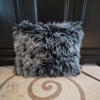 Tibetan Lamb Fur Pillow Frosted Black