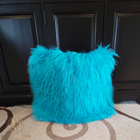Mongolian Lamb Fur Pillow Turquoise 