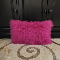 Tibetan Lamb Fur Lumbar Pillow Shocking Pink 