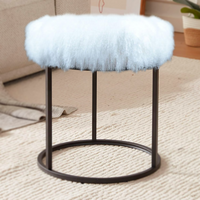 Tibetan Mongolian Lamb White Fur Stool Black Base  Tibetan Mongolian Lamb White Fur Stool Black Base