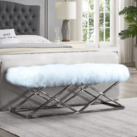 Tibetan Mongolian Fur Bench, Hand-Painted Metal X-Base Tibetan Mongolian Fur Bench, Hand-Painted Metal X-Base