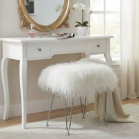 Mongolian Lamb Fur Rectangle Vanity Stool 