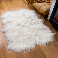 Mongolian Lamb Fur 4 Pelt Rug Bleached White 