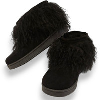 Genuine Mongolian Lamb Fur Sheepskin Ankle Boots Black Genuine Mongolian Lamb Fur Sheepskin Ankle Boots Black