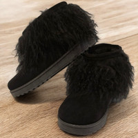 Genuine Mongolian Lamb Fur Sheepskin Ankle Boots Black Genuine Mongolian Lamb Fur Sheepskin Ankle Boots Black