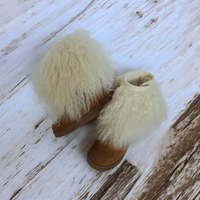 Mongolian Lamb Fur Sheepskin Boots Tan Mid Calf Mongolian Lamb Fur Sheepskin Boots Tan Mid Calf