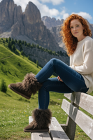 Mongolian Lamb Fur Sheepskin Mid Calf Boots Brown 