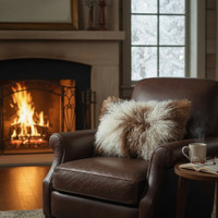 Tibetan Lamb Fur Lumbar Pillow Natural Spotted Brown