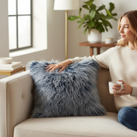 Mongolian Lamb Fur Pillow Frosted Blue