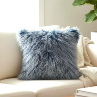 Mongolian Lamb Fur Pillow Frosted Blue
