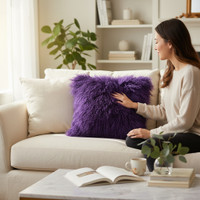  18" x 18" Mongolian Lamb Fur Pillow Dark Purple
