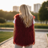 31" Tibetan Mongolian Lamb Fur Vest Red