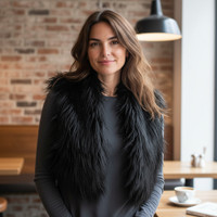 22" Long Hair Goat Fur Vest Black (V14VGB)