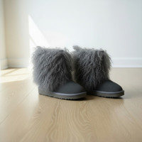 fur Mid Calf Boots Charcoal 