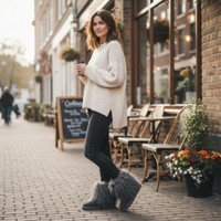 fur Mid Calf Boots Charcoal 