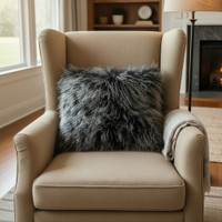 Mongolian Lamb Fur Pillow Frosted Black
