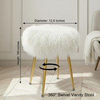 Mongolian Lamb Fur 360° Swivel Vanity Stool Gold Legs 