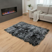 Mongolian Lamb Fur Rug Frosted Black