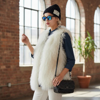 Tibetan Mongolian Lamb Fur Vest Bleached White