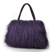 Mongolian Lamb Fur Tote purple 