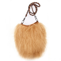 Mongolian Lamb Fur Handbag Long Strap Camel