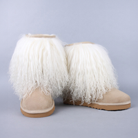 Mongolian Lamb Fur Sheepskin Boots beige 