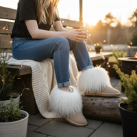 Genuine Mongolian Lamb Fur Sheepskin Boots Beige