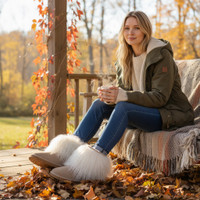 Genuine Mongolian Lamb Fur Sheepskin Boots Beige