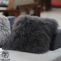 lamb fur pillow charcoal 