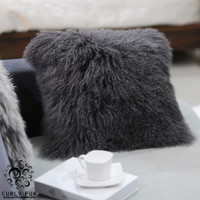 lamb fur pillow charcoal 