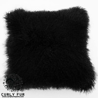 Mongolian Lamb Fur Pillow Black