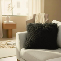 Mongolian Lamb Fur Pillow Black