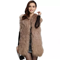 Mongolian Lamb Fur Vest Nude dark beige 