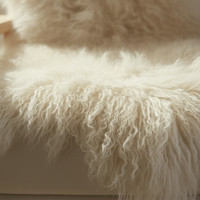 Mongolian Lamb Fur Pelt Sheepskin Beige closeup