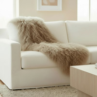 Tibetan Mongolian Lamb Fur Throw Dark Beige