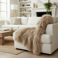 Tibetan Mongolian Lamb Fur Throw Dark Beige