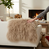 Tibetan Mongolian Lamb Fur Throw Dark Beige