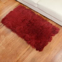 Mongolian Lamb Fur Rug Red