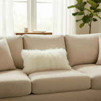  9" x 17" Tibetan Lamb Fur Lumbar Pillow Natural White