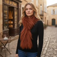 Tibetan Mongolian Lamb Fur Boa Scarf Copper Red 