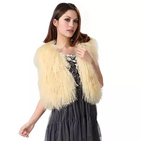 Mongolian Lamb Fur Vest Beige